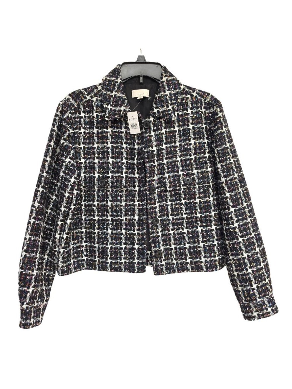 Ann Taylor LOFT Shimmer Tweed Cropped Jacket Women S Black White Metallic NWT